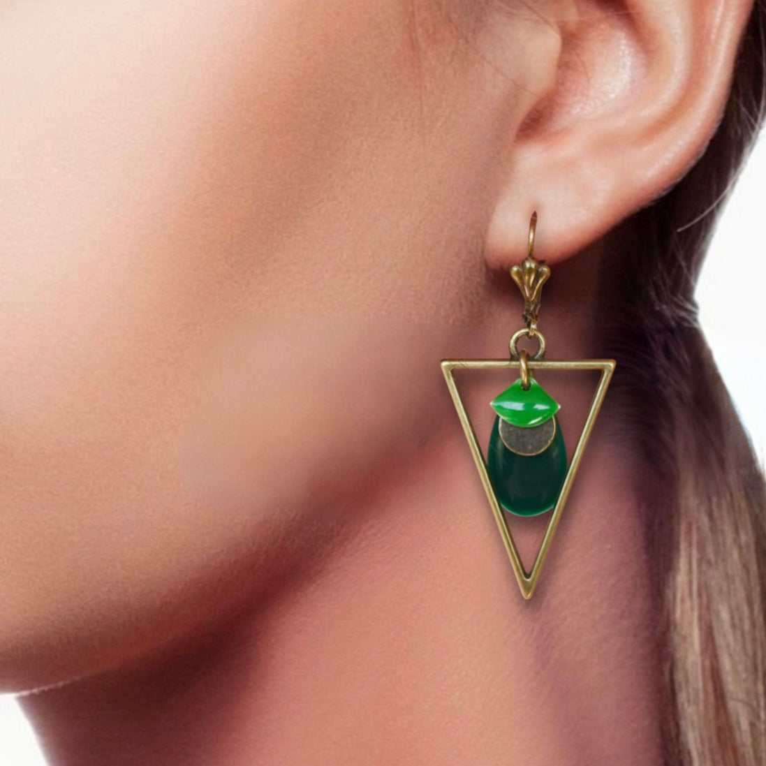 Boucle d'oreil - Deva Verte Bronze