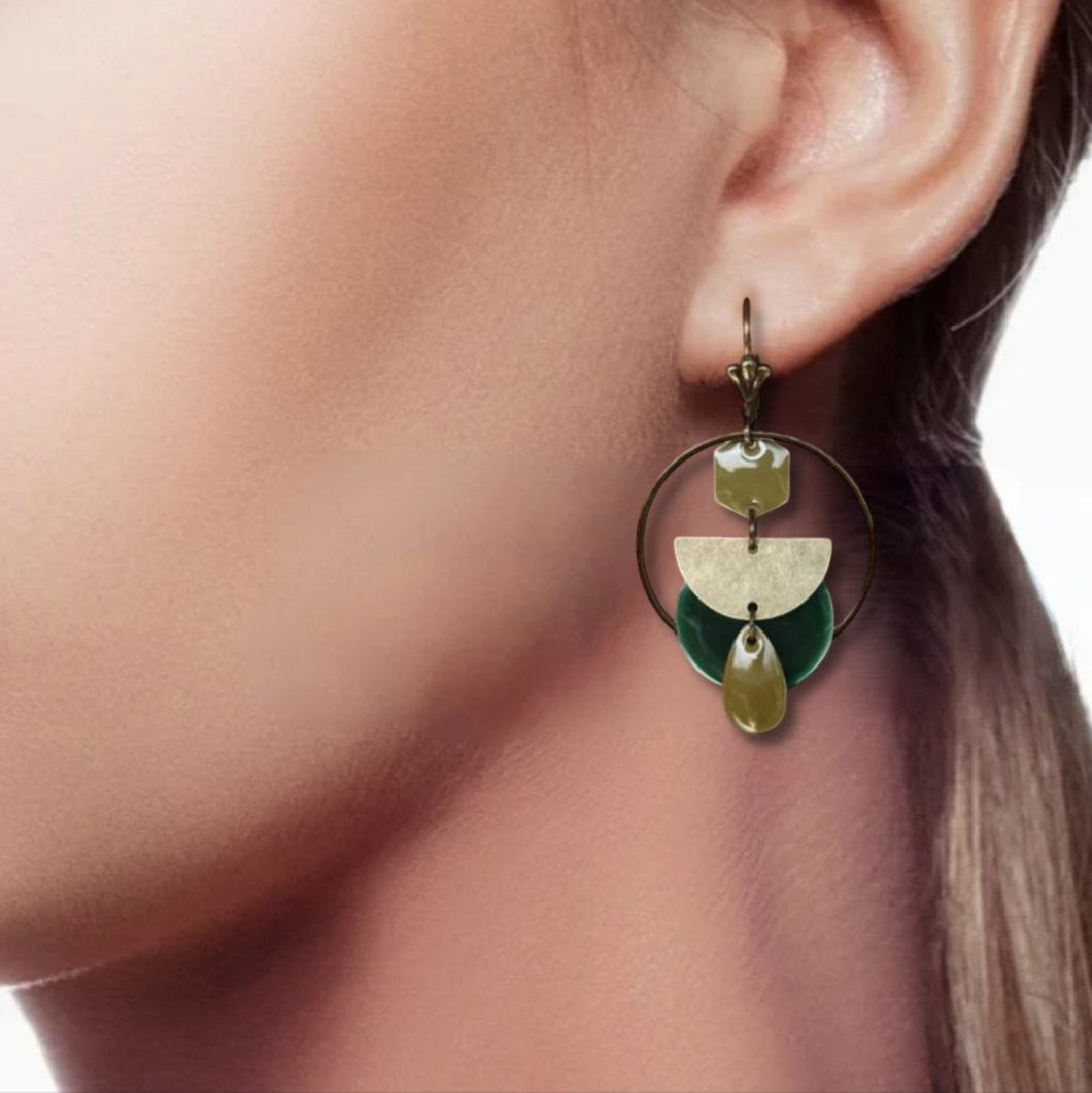 Boucles d'oreilles - Adelaïde Verte Bronze