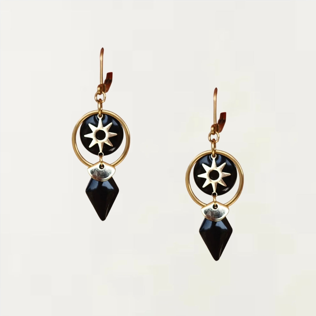 Boucles d'oreilles - Solène Noir Dorée