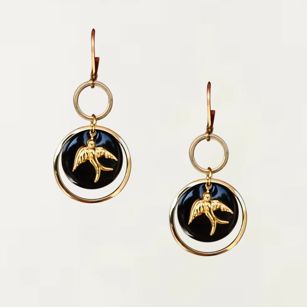 Boucles d'oreilles - Irène Noir Dorée