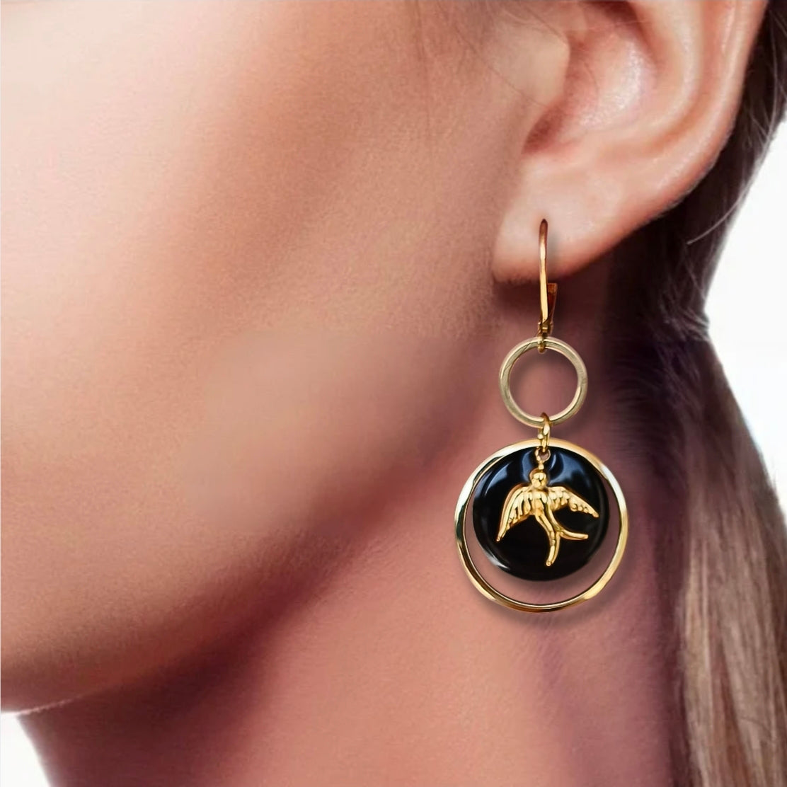 Boucles d'oreilles - Irène Noir Dorée