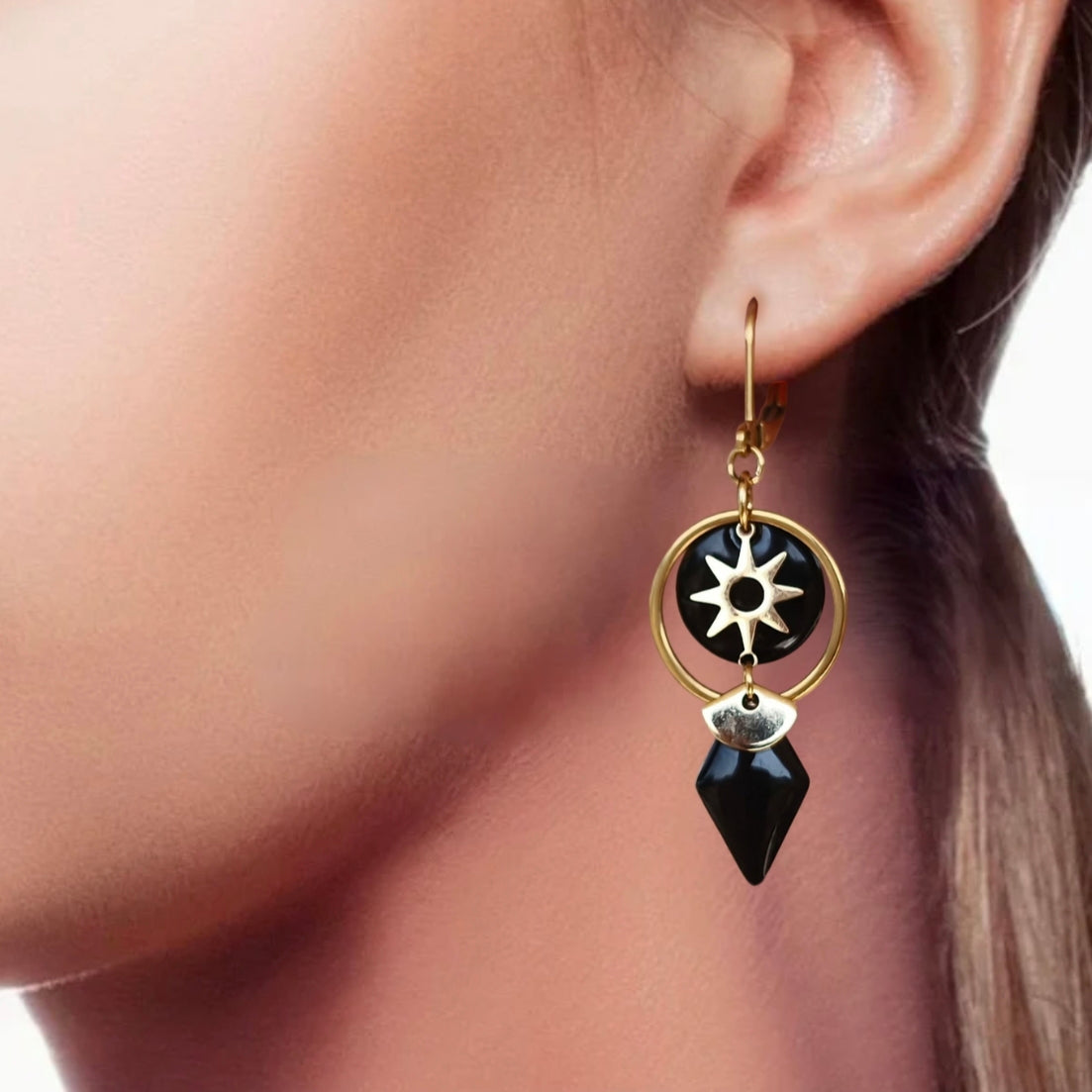 Boucles d'oreilles - Solène Noir Dorée