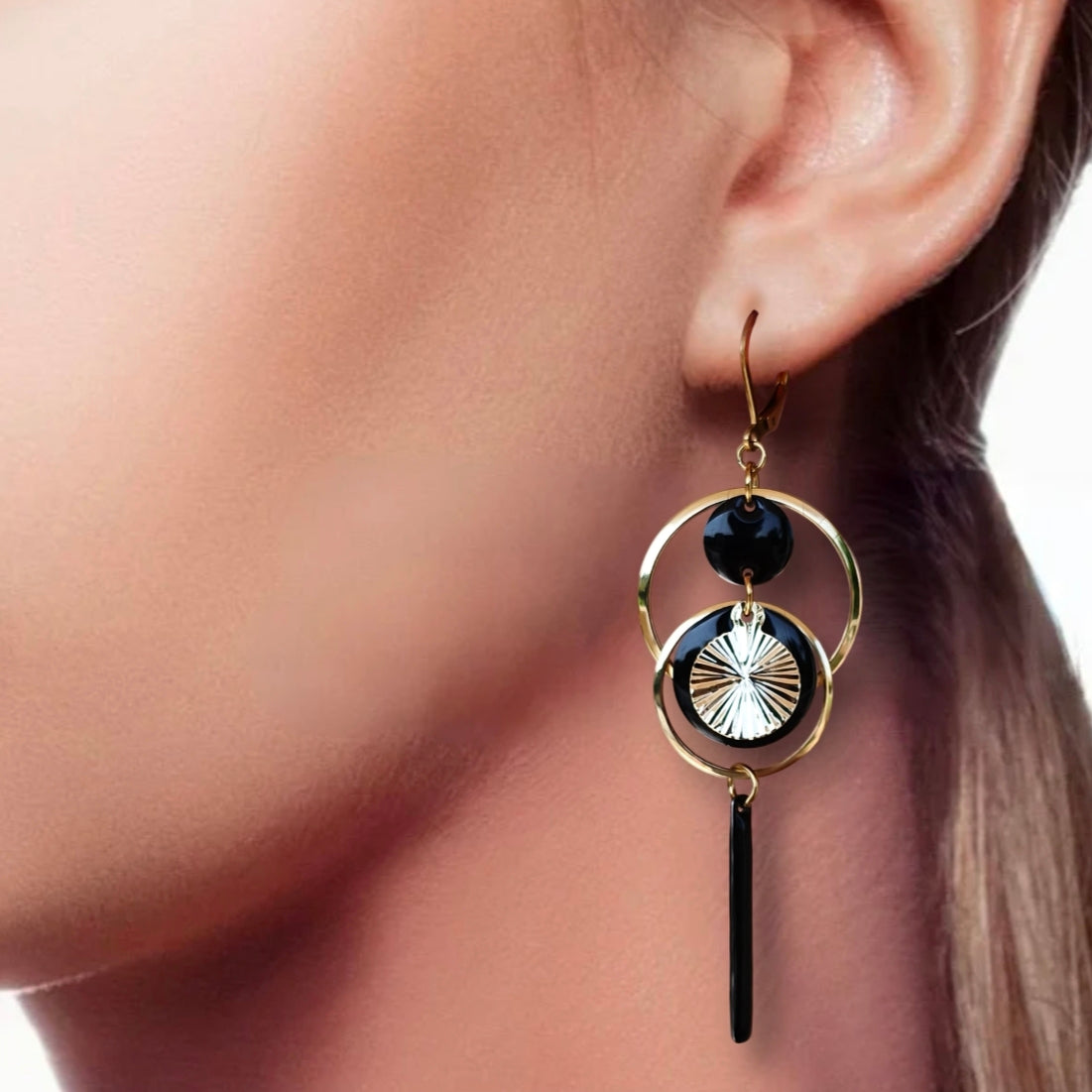 Boucles d'oreilles Aurore - Noir Dorée