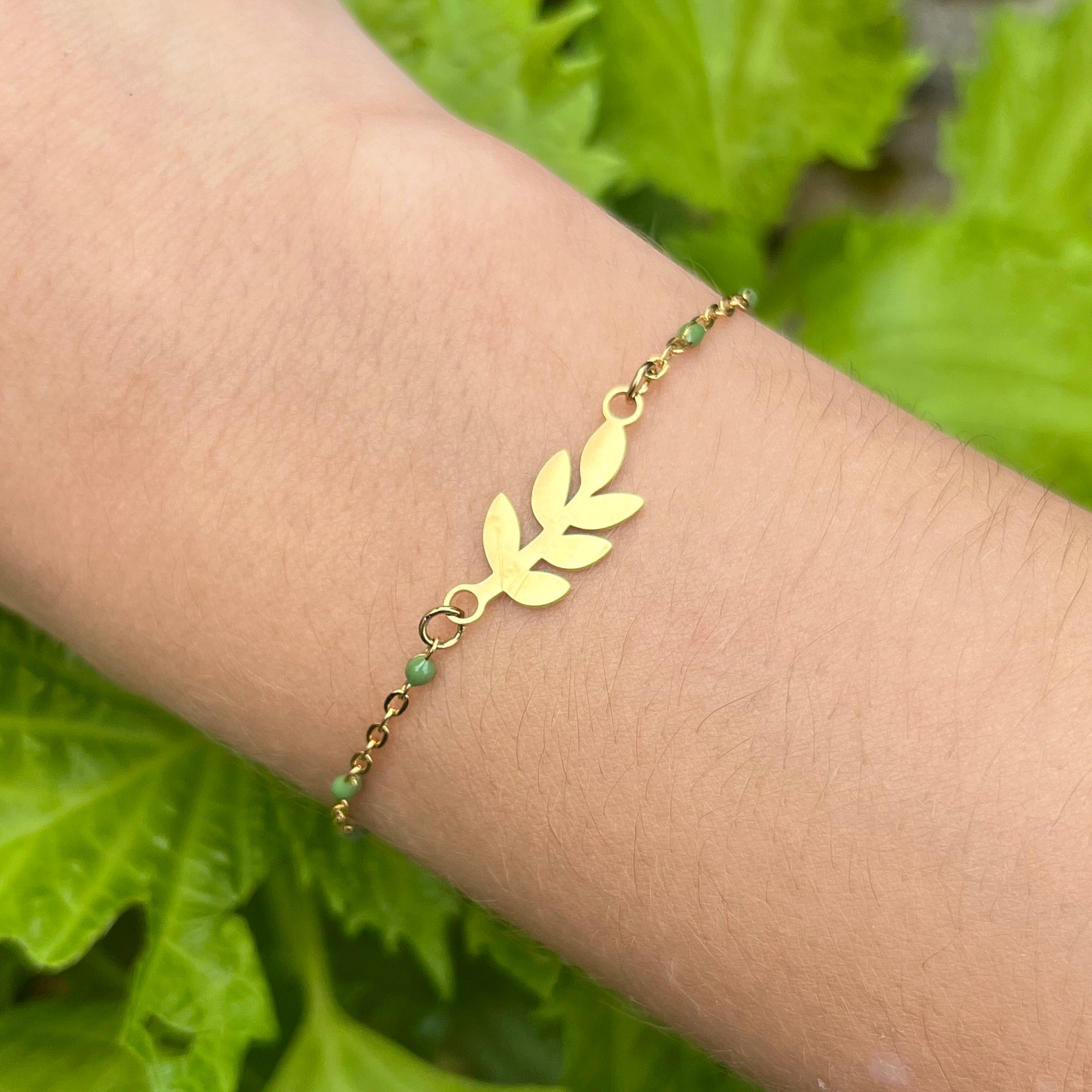Bracelet - Feuille - Vert Doré