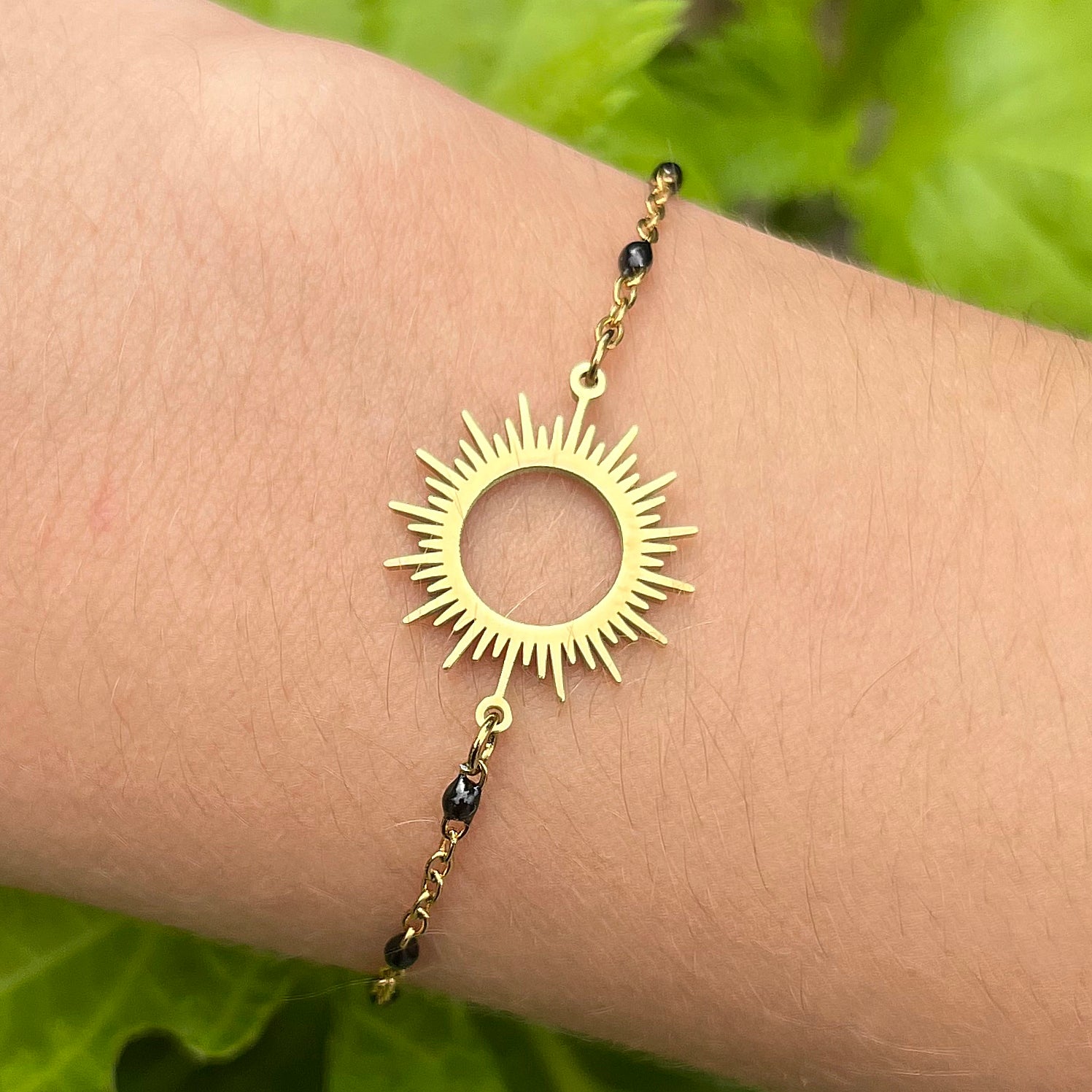 Bracelet - Grand soleil noir Doré