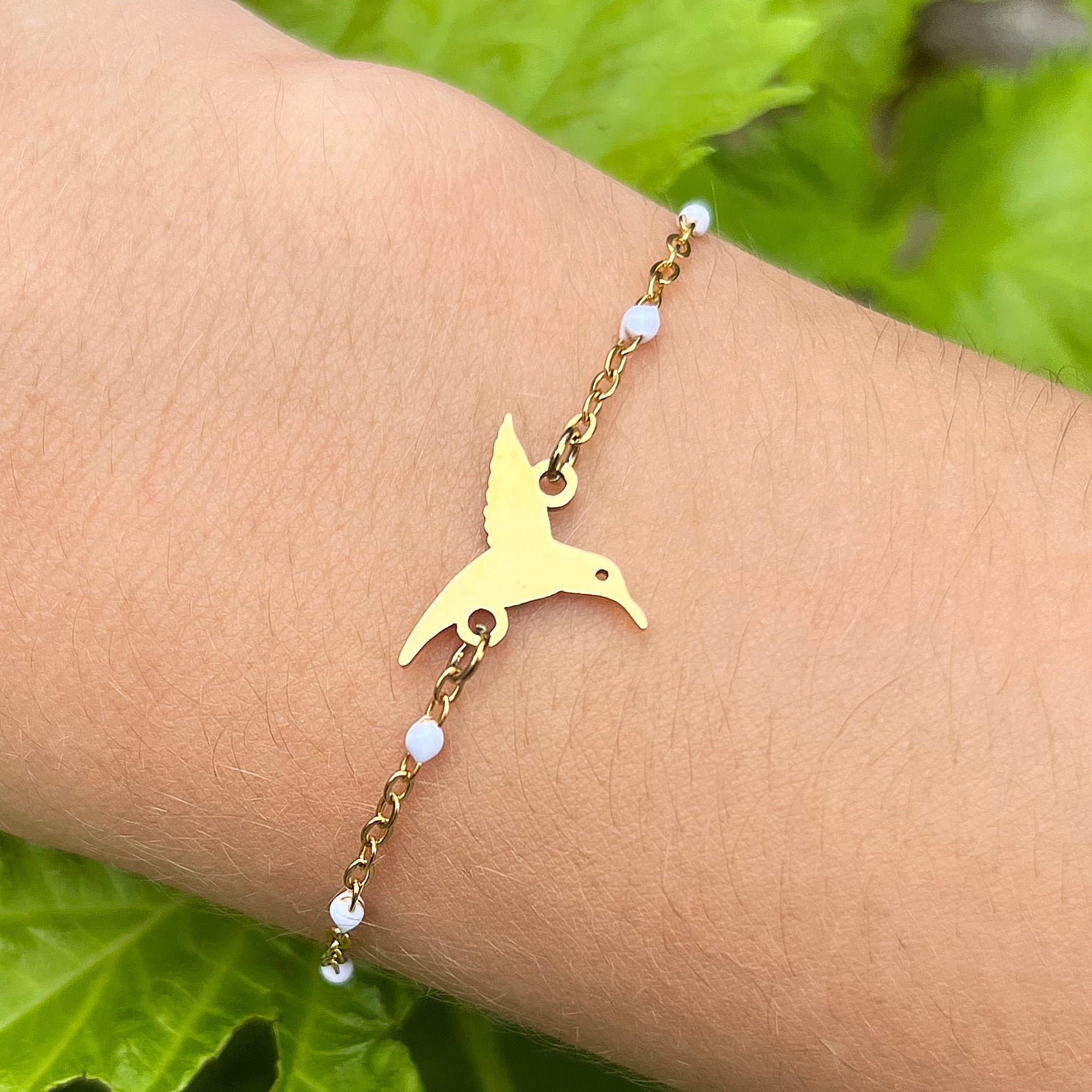 Bracelet - Colibri Blanc Doré