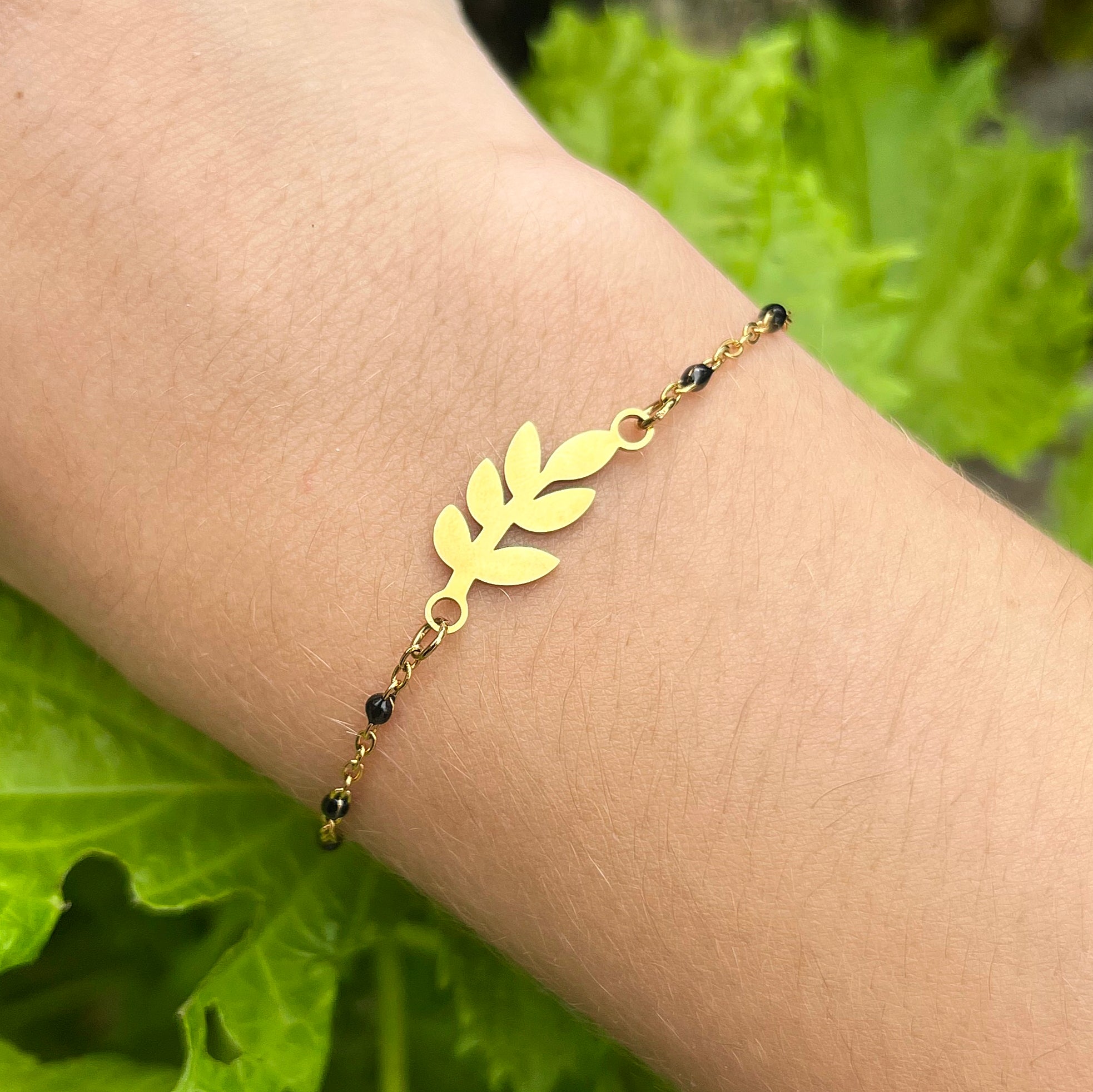 Bracelet - Feuille - Noir Doré