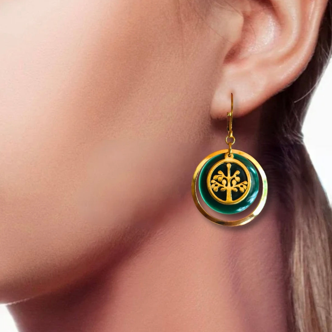 Boucles  d'oreilles - Isa verte dorée