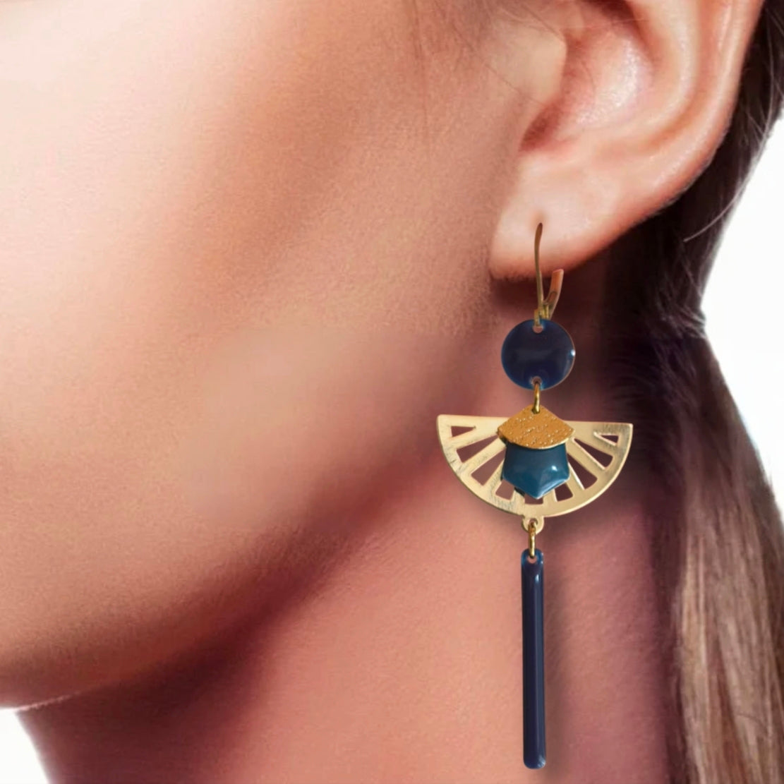 Boucles d'oreilles - Louise bleu dorée