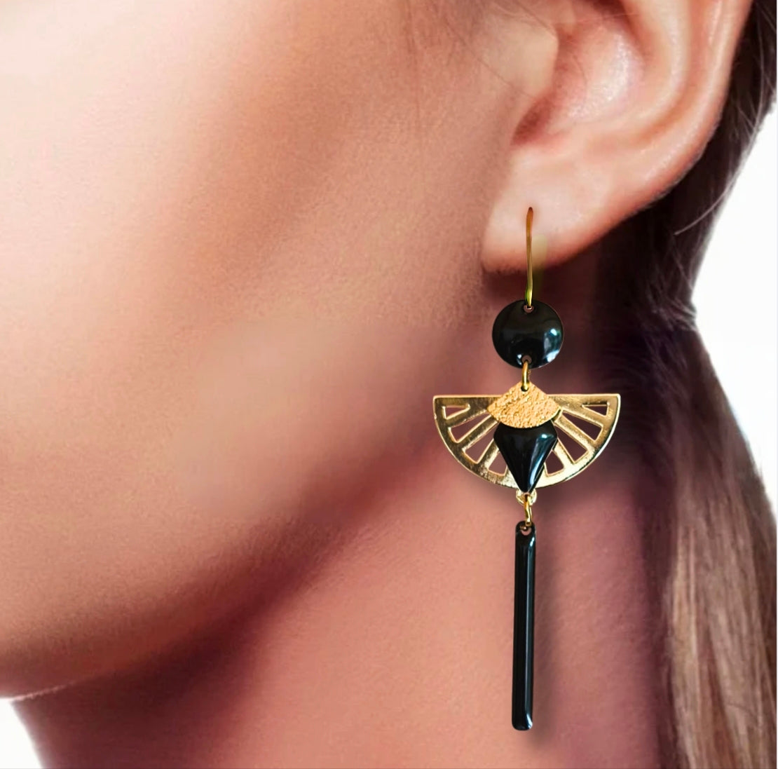 Boucles d'oreilles - Louise noir doré