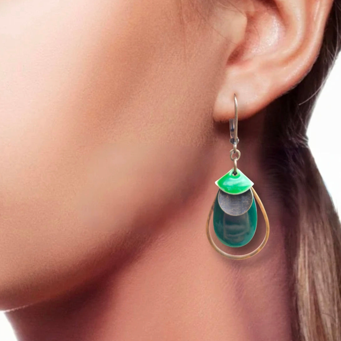 Boucles d'oreilles - Armelle verte bronze