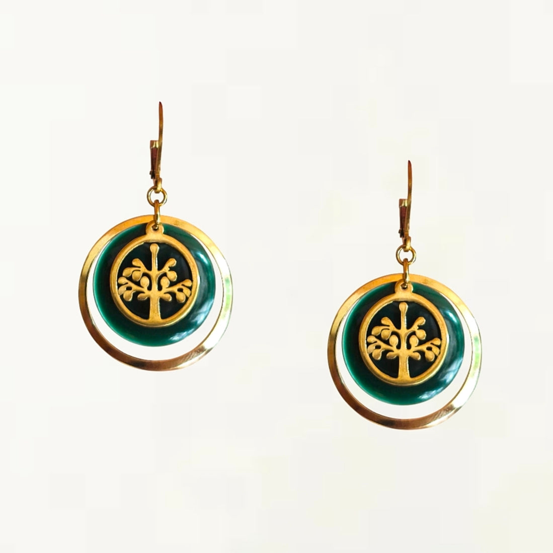 Boucles  d'oreilles - Isa verte dorée