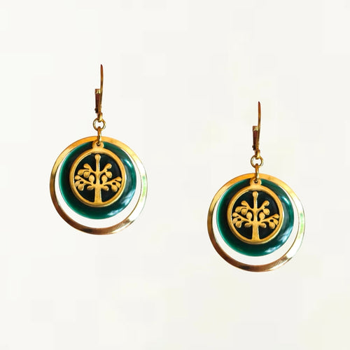 Boucles  d'oreilles - Isa verte dorée