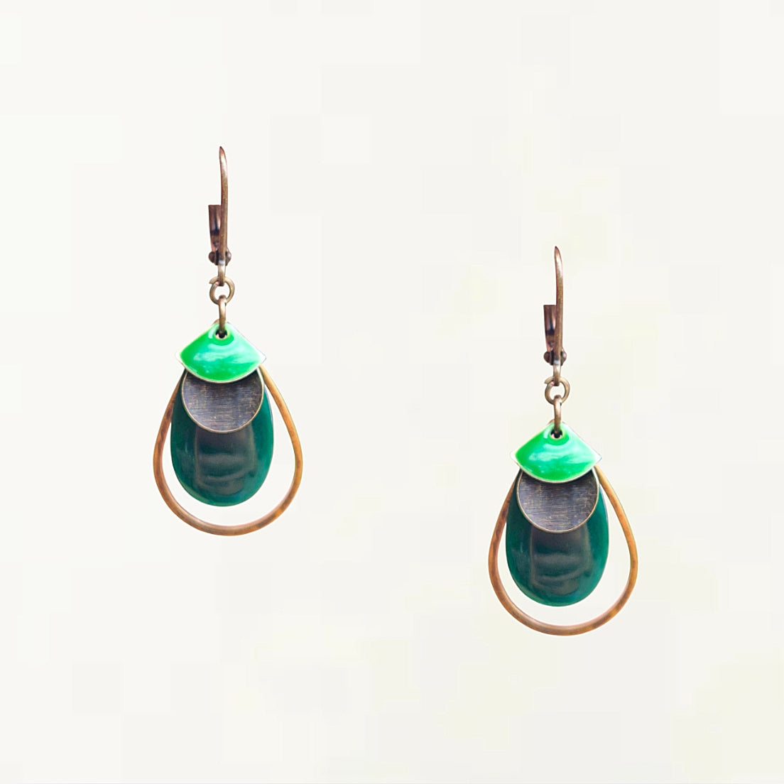 Boucles d'oreilles - Armelle verte bronze